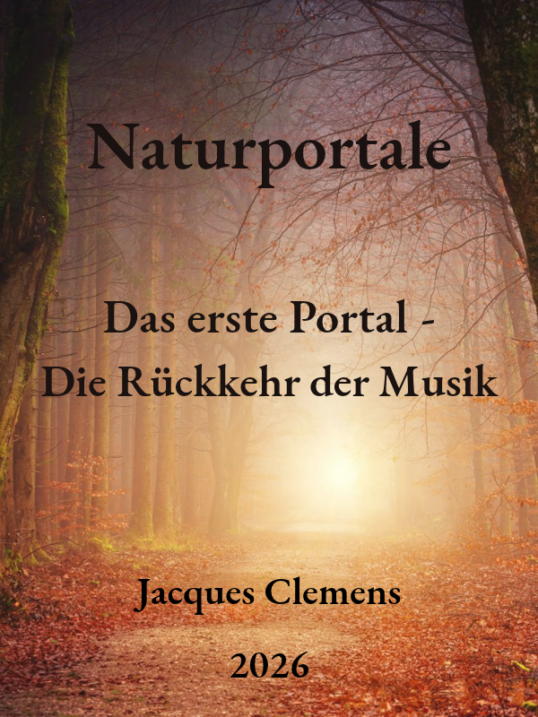 Buchcover des ersten Teils der Fantasy-Romanreihe Naturportale von Jacques Clemens: Das erste Portal - Die Rückkehr der Musik